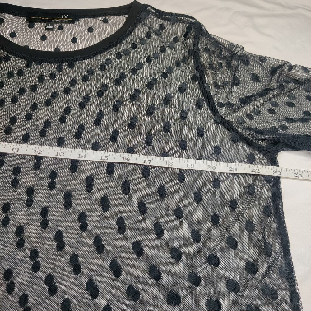 Liv by Habitat Sheer Black Polka Dot Long Sleeve Artsy Top Large Whimsigoth - Picture 9 of 10